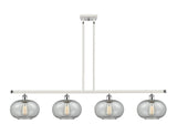 516-4I-WPC-G247 4-Light 48" White and Polished Chrome Island Light - Charcoal Gorham Glass - LED Bulb - Dimmensions: 48 x 9.5 x 10<br>Minimum Height : 20.375<br>Maximum Height : 44.375 - Sloped Ceiling Compatible: Yes