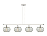 516-4I-WPC-G249 4-Light 48" White and Polished Chrome Island Light - Mica Gorham Glass - LED Bulb - Dimmensions: 48 x 9.5 x 10<br>Minimum Height : 20.375<br>Maximum Height : 44.375 - Sloped Ceiling Compatible: Yes
