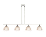 516-4I-WPC-G422 4-Light 48" White and Polished Chrome Island Light - Clear Arietta Glass - LED Bulb - Dimmensions: 48 x 8 x 9<br>Minimum Height : 19.375<br>Maximum Height : 43.375 - Sloped Ceiling Compatible: Yes