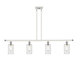 516-4I-WPC-G802 4-Light 48" White and Polished Chrome Island Light - Clear Clymer Glass - LED Bulb - Dimmensions: 48 x 3.875 x 12<br>Minimum Height : 21.375<br>Maximum Height : 45.375 - Sloped Ceiling Compatible: Yes