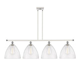 516-4I-WPC-GBD-124 4-Light 50.25" White and Polished Chrome Island Light - Seedy Ballston Dome Glass - LED Bulb - Dimmensions: 50.25 x 12 x 14.25<br>Minimum Height : 23.25<br>Maximum Height : 47.25 - Sloped Ceiling Compatible: Yes