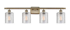 4-Light 36" Antique Brass Bath Vanity Light - Clear Cobbleskill Glass LED