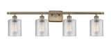 4-Light 36" Antique Brass Bath Vanity Light - Clear Cobbleskill Glass LED