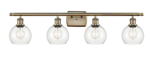 516-4W-AB-G122-6 4-Light 36" Antique Brass Bath Vanity Light - Clear Athens Glass - LED Bulb - Dimmensions: 36 x 7.125 x 9.375 - Glass Up or Down: Yes
