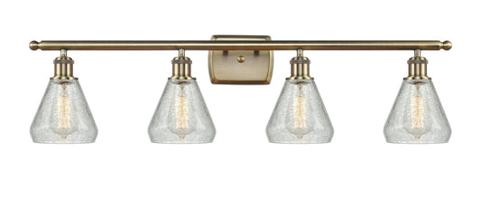 4-Light 36" Antique Brass Bath Vanity Light - Clear Crackle Conesus Glass LED