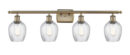 4-Light 36" Antique Brass Bath Vanity Light - Clear Spiral Fluted Salina Glass LED