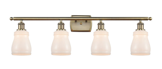 4-Light 36" Antique Brass Bath Vanity Light - White Ellery Glass LED