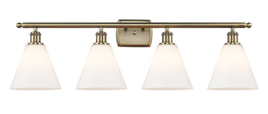 516-4W-AB-GBC-81 4-Light 38" Antique Brass Bath Vanity Light - Matte White Cased Ballston Cone Glass - LED Bulb - Dimmensions: 38 x 8.125 x 11.25 - Glass Up or Down: Yes