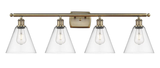 516-4W-AB-GBC-82 4-Light 38" Antique Brass Bath Vanity Light - Clear Ballston Cone Glass - LED Bulb - Dimmensions: 38 x 8.125 x 11.25 - Glass Up or Down: Yes