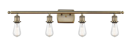 4-Light 36" Antique Brass Bath Vanity Light - Bare Bulb LED