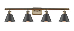 4-Light 36" Antique Brass Bath Vanity Light - Matte Black Smithfield Shade LED