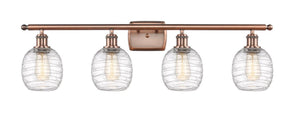 4-Light 36" Antique Copper Bath Vanity Light - Deco Swirl Belfast Glass - LED Bulbs Included