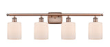 516-4W-AC-G111 4-Light 36" Antique Copper Bath Vanity Light - Matte White Cobbleskill Glass - LED Bulb - Dimmensions: 36 x 8 x 11 - Glass Up or Down: Yes