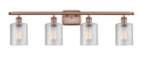 516-4W-AC-G112 4-Light 36" Antique Copper Bath Vanity Light - Clear Cobbleskill Glass - LED Bulb - Dimmensions: 36 x 8 x 11 - Glass Up or Down: Yes