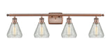 516-4W-AC-G275 4-Light 36" Antique Copper Bath Vanity Light - Clear Crackle Conesus Glass - LED Bulb - Dimmensions: 36 x 7 x 12 - Glass Up or Down: Yes