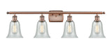 516-4W-AC-G2812 4-Light 36" Antique Copper Bath Vanity Light - Fishnet Hanover Glass - LED Bulb - Dimmensions: 36 x 7.5 x 13 - Glass Up or Down: Yes