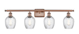 516-4W-AC-G292 4-Light 36" Antique Copper Bath Vanity Light - Clear Spiral Fluted Salina Glass - LED Bulb - Dimmensions: 36 x 6.5 x 12 - Glass Up or Down: Yes