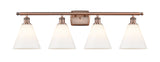 516-4W-AC-GBC-81 4-Light 38" Antique Copper Bath Vanity Light - Matte White Cased Ballston Cone Glass - LED Bulb - Dimmensions: 38 x 8.125 x 11.25 - Glass Up or Down: Yes