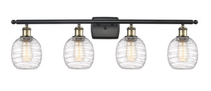 4-Light 36" Black Antique Brass Bath Vanity Light - Deco Swirl Belfast Glass - LED Bulbs Included