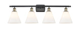 516-4W-BAB-GBC-81 4-Light 38" Black Antique Brass Bath Vanity Light - Matte White Cased Ballston Cone Glass - LED Bulb - Dimmensions: 38 x 8.125 x 11.25 - Glass Up or Down: Yes