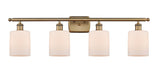 516-4W-BB-G111 4-Light 36" Brushed Brass Bath Vanity Light - Matte White Cobbleskill Glass - LED Bulb - Dimmensions: 36 x 8 x 11 - Glass Up or Down: Yes