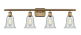 516-4W-BB-G2812 4-Light 36" Brushed Brass Bath Vanity Light - Fishnet Hanover Glass - LED Bulb - Dimmensions: 36 x 7.5 x 13 - Glass Up or Down: Yes