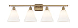 516-4W-BB-GBC-81 4-Light 38" Brushed Brass Bath Vanity Light - Matte White Cased Ballston Cone Glass - LED Bulb - Dimmensions: 38 x 8.125 x 11.25 - Glass Up or Down: Yes