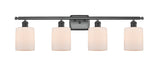 516-4W-BK-G111 4-Light 36" Matte Black Bath Vanity Light - Matte White Cobbleskill Glass - LED Bulb - Dimmensions: 36 x 8 x 11 - Glass Up or Down: Yes