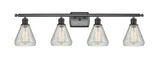 516-4W-BK-G275 4-Light 36" Matte Black Bath Vanity Light - Clear Crackle Conesus Glass - LED Bulb - Dimmensions: 36 x 7 x 12 - Glass Up or Down: Yes