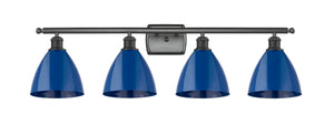 516-4W-BK-MBD-75-BL 4-Light 37.5" Matte Black Bath Vanity Light - Blue Plymouth Dome Shade - LED Bulb - Dimmensions: 37.5 x 7.875 x 10.75 - Glass Up or Down: Yes