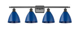 516-4W-OB-MBD-75-BL 4-Light 37.5" Oil Rubbed Bronze Bath Vanity Light - Blue Plymouth Dome Shade - LED Bulb - Dimmensions: 37.5 x 7.875 x 10.75 - Glass Up or Down: Yes