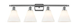 516-4W-PC-GBC-81 4-Light 38" Polished Chrome Bath Vanity Light - Matte White Cased Ballston Cone Glass - LED Bulb - Dimmensions: 38 x 8.125 x 11.25 - Glass Up or Down: Yes