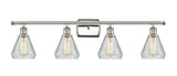 516-4W-PN-G275 4-Light 36" Polished Nickel Bath Vanity Light - Clear Crackle Conesus Glass - LED Bulb - Dimmensions: 36 x 7 x 12 - Glass Up or Down: Yes