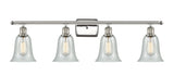 516-4W-PN-G2812 4-Light 36" Polished Nickel Bath Vanity Light - Fishnet Hanover Glass - LED Bulb - Dimmensions: 36 x 7.5 x 13 - Glass Up or Down: Yes