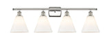 516-4W-PN-GBC-81 4-Light 38" Polished Nickel Bath Vanity Light - Matte White Cased Ballston Cone Glass - LED Bulb - Dimmensions: 38 x 8.125 x 11.25 - Glass Up or Down: Yes