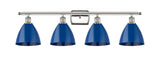516-4W-PN-MBD-75-BL 4-Light 37.5" Polished Nickel Bath Vanity Light - Blue Plymouth Dome Shade - LED Bulb - Dimmensions: 37.5 x 7.875 x 10.75 - Glass Up or Down: Yes