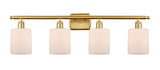 516-4W-SG-G111 4-Light 36" Satin Gold Bath Vanity Light - Matte White Cobbleskill Glass - LED Bulb - Dimmensions: 36 x 8 x 11 - Glass Up or Down: Yes