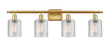 516-4W-SG-G112 4-Light 36" Satin Gold Bath Vanity Light - Clear Cobbleskill Glass - LED Bulb - Dimmensions: 36 x 8 x 11 - Glass Up or Down: Yes