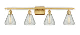 516-4W-SG-G275 4-Light 36" Satin Gold Bath Vanity Light - Clear Crackle Conesus Glass - LED Bulb - Dimmensions: 36 x 7 x 12 - Glass Up or Down: Yes
