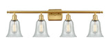 516-4W-SG-G2812 4-Light 36" Satin Gold Bath Vanity Light - Fishnet Hanover Glass - LED Bulb - Dimmensions: 36 x 7.5 x 13 - Glass Up or Down: Yes