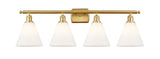 516-4W-SG-GBC-81 4-Light 38" Satin Gold Bath Vanity Light - Matte White Cased Ballston Cone Glass - LED Bulb - Dimmensions: 38 x 8.125 x 11.25 - Glass Up or Down: Yes