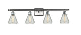516-4W-SN-G275 4-Light 36" Brushed Satin Nickel Bath Vanity Light - Clear Crackle Conesus Glass - LED Bulb - Dimmensions: 36 x 7 x 12 - Glass Up or Down: Yes