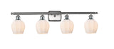 4-Light 36" Antique Brass Bath Vanity Light - Cased Matte White Norfolk Glass LED