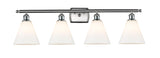 516-4W-SN-GBC-81 4-Light 38" Brushed Satin Nickel Bath Vanity Light - Matte White Cased Ballston Cone Glass - LED Bulb - Dimmensions: 38 x 8.125 x 11.25 - Glass Up or Down: Yes