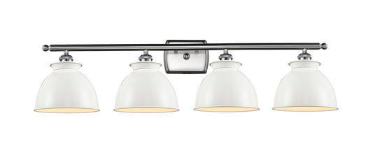 516-4W-SN-M14-W 4-Light 38" Brushed Satin Nickel Bath Vanity Light - White Adirondack Shade - LED Bulb - Dimmensions: 38 x 10 x 12 - Glass Up or Down: Yes