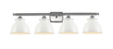 516-4W-SN-M14-W 4-Light 38" Brushed Satin Nickel Bath Vanity Light - White Adirondack Shade - LED Bulb - Dimmensions: 38 x 10 x 12 - Glass Up or Down: Yes