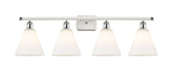 516-4W-WPC-GBC-81 4-Light 38" White and Polished Chrome Bath Vanity Light - Matte White Cased Ballston Cone Glass - LED Bulb - Dimmensions: 38 x 8.125 x 11.25 - Glass Up or Down: Yes