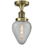 1-Light 7" Antique Brass Semi-Flush Mount - Clear Crackle Geneseo Glass LED