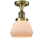 1-Light 6.75" Antique Brass Semi-Flush Mount - Matte White Cased Fulton Glass LED