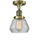1-Light 6.75" Antique Brass Semi-Flush Mount - Clear Fulton Glass LED